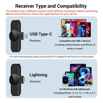 Portable Wireless Lavalier Microphone, 1 Set Professional Wireless Collar Clip Mic for Iphone & Android Phone, Plug-Play Lapel Mic for Video Recording, Teaching, Interviews, Podcast, Tiktok & Vlog, Gift