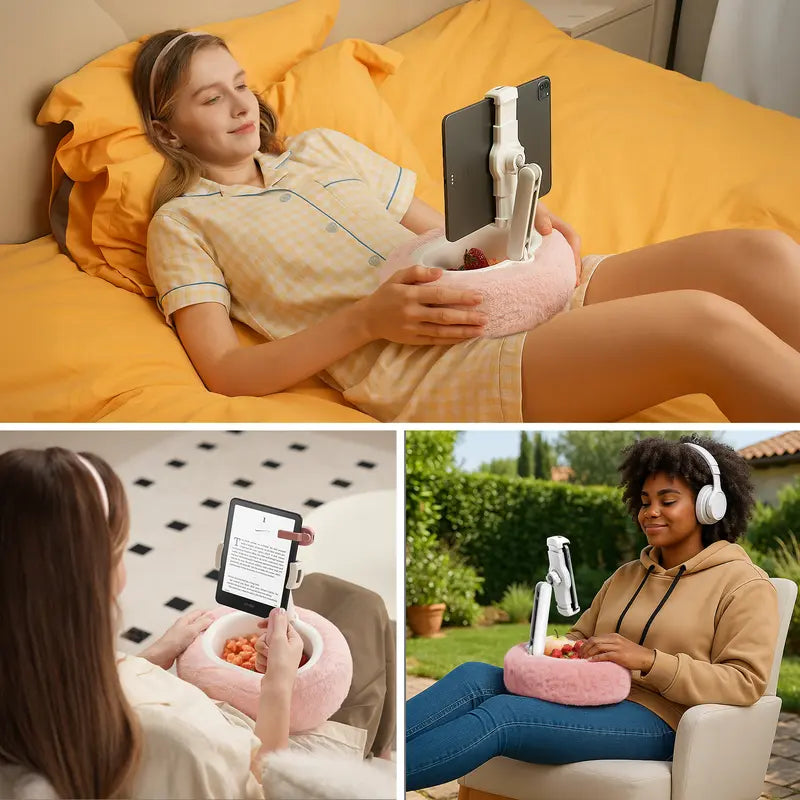Viozon Sturdy Leopard Print Pillow Mount Stand, Compatible with 4-11" Tablet/Phone, Includes Small Bowl, Smartphone & Kindle Holder Accessory for Bed Reading, Video Watching