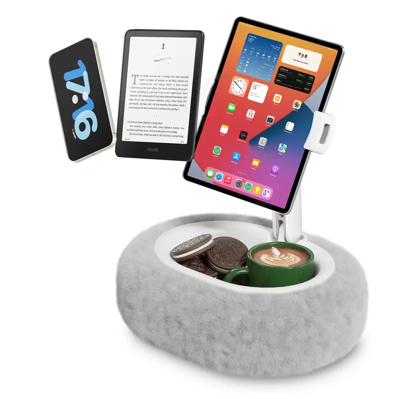Viozon Sturdy Leopard Print Pillow Mount Stand, Compatible with 4-11" Tablet/Phone, Includes Small Bowl, Smartphone & Kindle Holder Accessory for Bed Reading, Video Watching
