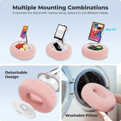 Viozon Sturdy Leopard Print Pillow Mount Stand, Compatible with 4-11" Tablet/Phone, Includes Small Bowl, Smartphone & Kindle Holder Accessory for Bed Reading, Video Watching